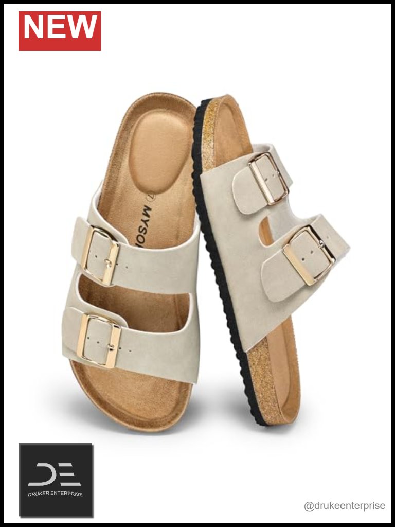 Cork Footbed Slide Sandals With Adjustable Buckle Straps - Lightweight Comfort
